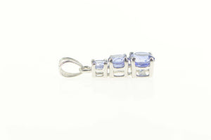 10K Tiered Round Tanzanite Classic Statement Pendant White Gold