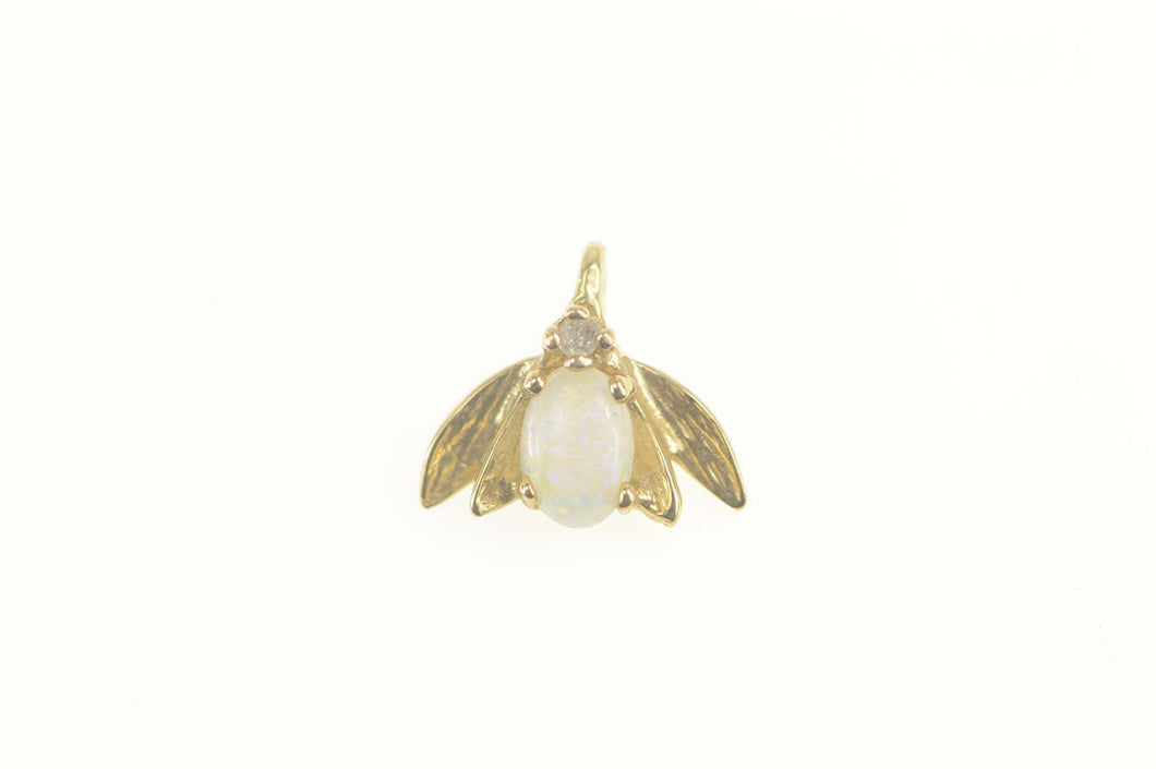 14K Opal Diamond Accent Bee Beetle Bug Fly Pendant Yellow Gold