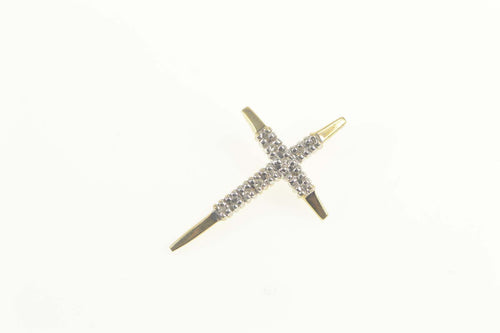 14K Classic Diamond Cross Christian Faith Pendant Yellow Gold