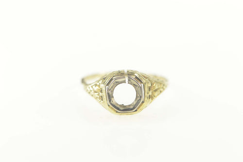 14K Art Deco Filigree 4.8mm Engagement Setting Ring Size 6.5 Yellow Gold