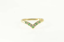 Load image into Gallery viewer, 14K Emerald Diamond Chevron Wedding Band Ring Size 6.25 Yellow Gold