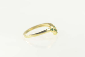 14K Emerald Diamond Chevron Wedding Band Ring Size 6.25 Yellow Gold