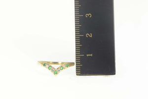 14K Emerald Diamond Chevron Wedding Band Ring Size 6.25 Yellow Gold
