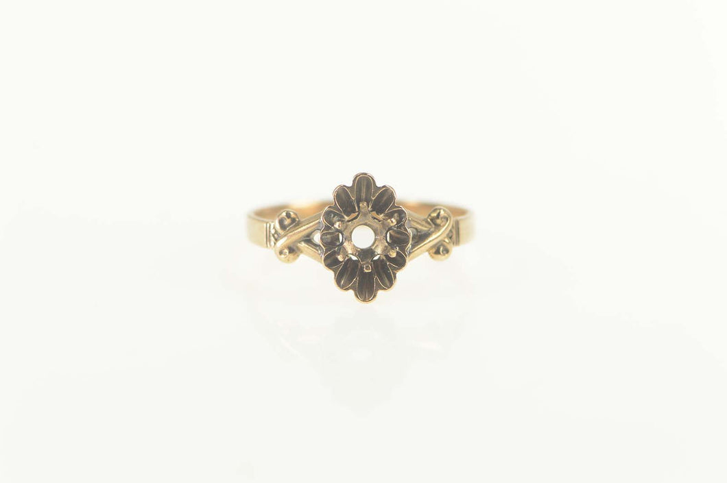 14K Victorian Ornate 4.2mm Engagement Setting Ring Size 7 Yellow Gold