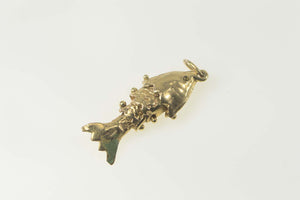 14K Articulated Sim. Sapphire Eyed Fish Charm/Pendant Yellow Gold