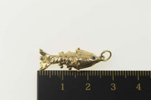 14K Articulated Sim. Sapphire Eyed Fish Charm/Pendant Yellow Gold