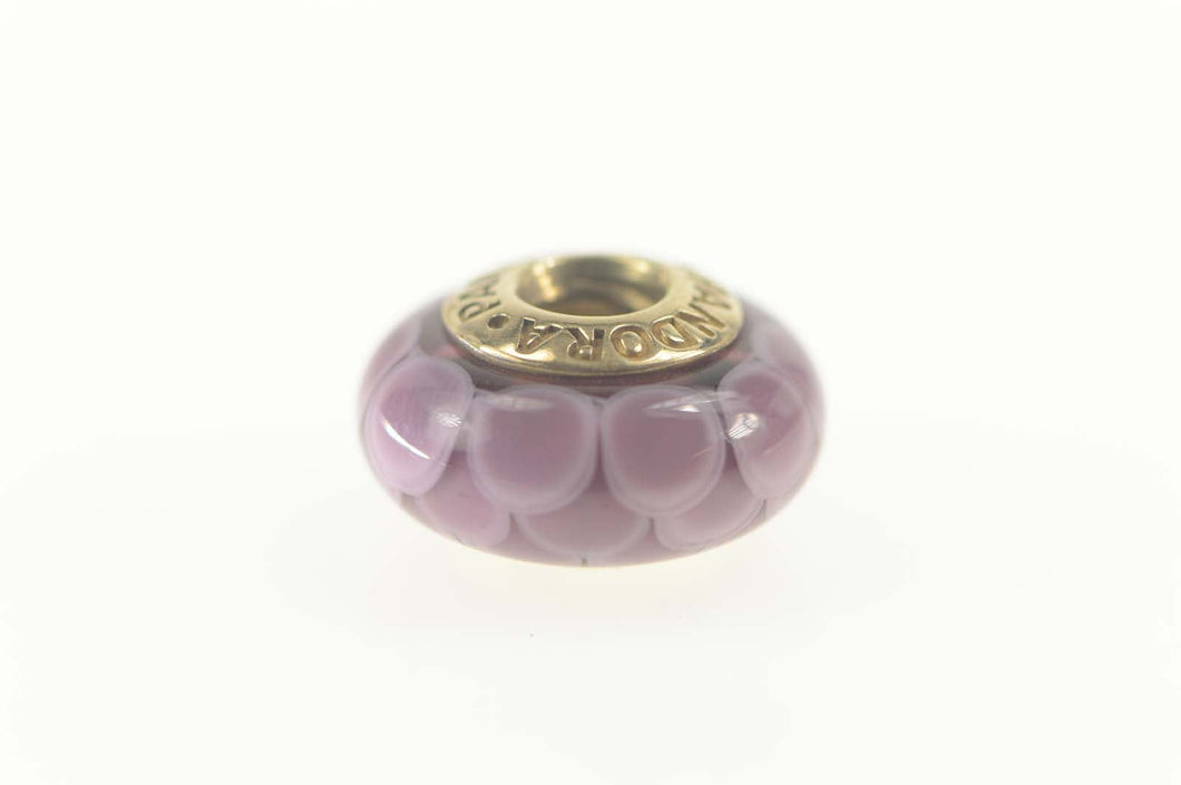 14K Pandora Purple Murano Glass Lotus Retired Charm/Pendant Yellow Gold