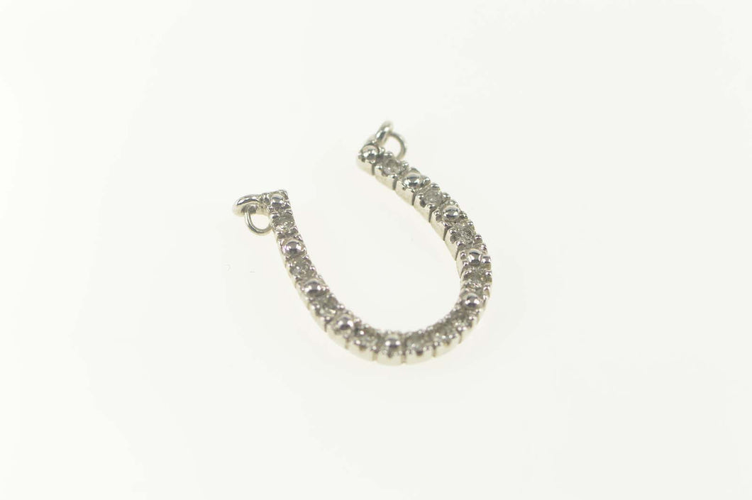 14K Diamond Inset Horse Shoe Good Luck Pendant White Gold