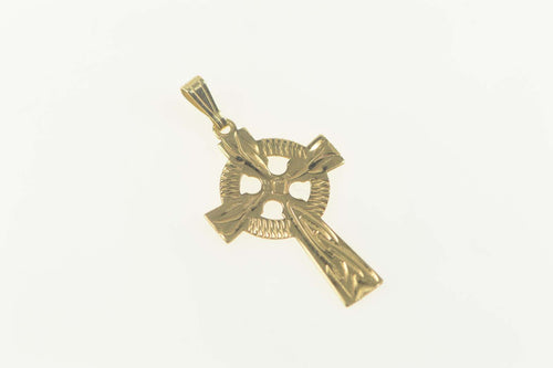 14K Celtic Etched Pattern Cross Symbol Pendant Yellow Gold