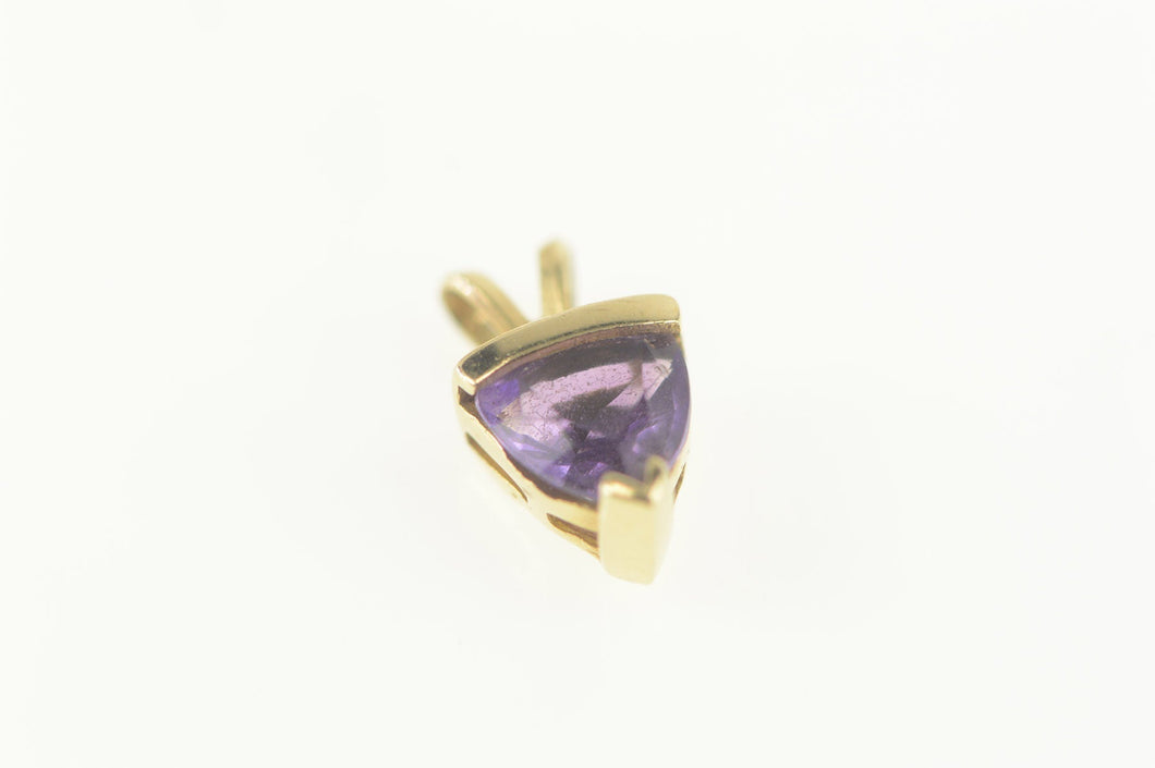 14K Trillion Amethyst Solitaire Triangle Simple Pendant Yellow Gold