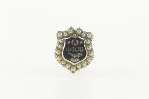 10K Phi Kappa Psi Fraternity Enamel Seed Pearl Pin/Brooch White Gold