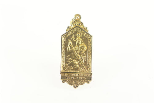 14K St. Christopher Protect Us Catholic Christian Charm/Pendant Yellow Gold