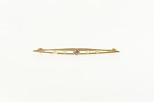 Load image into Gallery viewer, 10K Princess Amethyst Seed Pearl Bar Pin/Brooch Yellow Gold