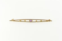 Load image into Gallery viewer, 10K Princess Amethyst Seed Pearl Bar Pin/Brooch Yellow Gold