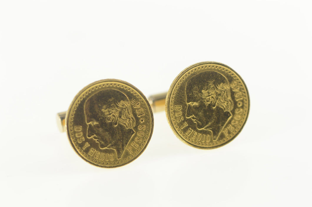 14K 1945 $2.50 Mexican Pesos Gold Coin Cuff Links Yellow Gold