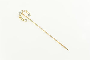 14K Diamond Horse Shoe Lucky Good Luck Stick Pin Yellow Gold