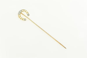 14K Diamond Horse Shoe Lucky Good Luck Stick Pin Yellow Gold