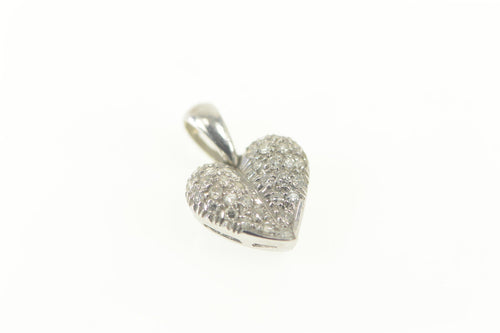 18K Pave Diamond Encrusted Heart Love Symbol Pendant White Gold