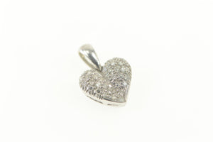 18K Pave Diamond Encrusted Heart Love Symbol Pendant White Gold