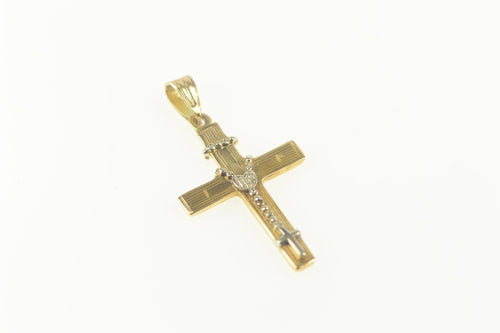 14K Catholic Crucifix Rosary Accent Cross Symbol Pendant Yellow Gold