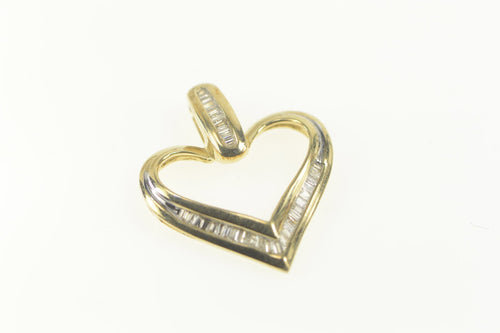 10K 0.20 Ctw Diamond Baguette Heart Symbol Pendant Yellow Gold
