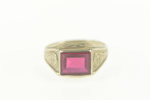 10K Art Deco Syn. Ruby Squared Statement Ring Size 9.5 White Gold