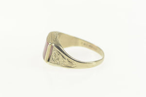 10K Art Deco Syn. Ruby Squared Statement Ring Size 9.5 White Gold