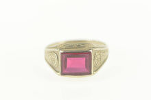 Load image into Gallery viewer, 10K Art Deco Syn. Ruby Squared Statement Ring Size 9.5 White Gold