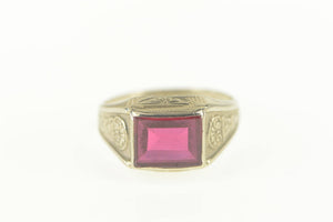 10K Art Deco Syn. Ruby Squared Statement Ring Size 9.5 White Gold