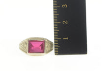 Load image into Gallery viewer, 10K Art Deco Syn. Ruby Squared Statement Ring Size 9.5 White Gold