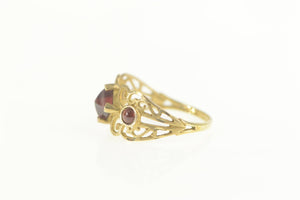 10K Ornate Garnet Three Stone Filigree Statement Ring Size 8 Yellow Gold