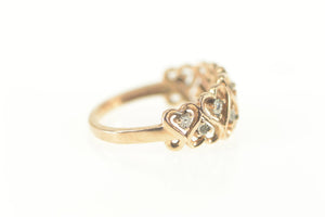 10K Retro Diamond Heart Pattern Wedding Band Ring Size 5.5 Rose Gold