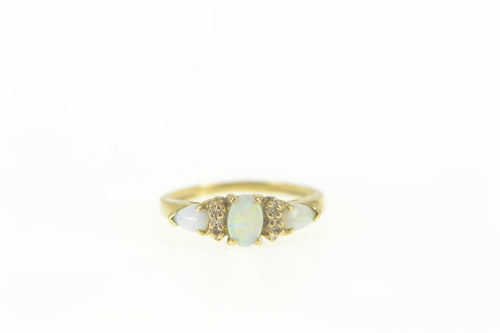 14K Opal Diamond Accent Three Stone Classic Ring Size 5.5 Yellow Gold