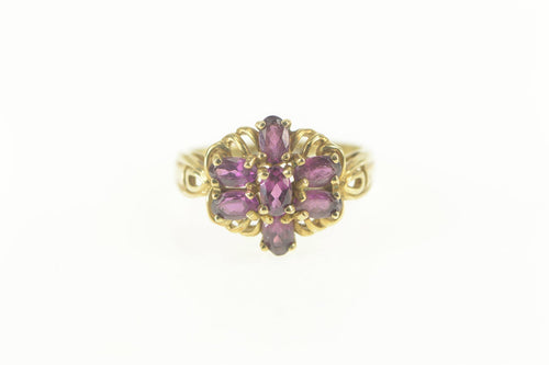 10K Retro Purple Tourmaline Floral Cluster Cocktail Ring Size 8 Yellow Gold