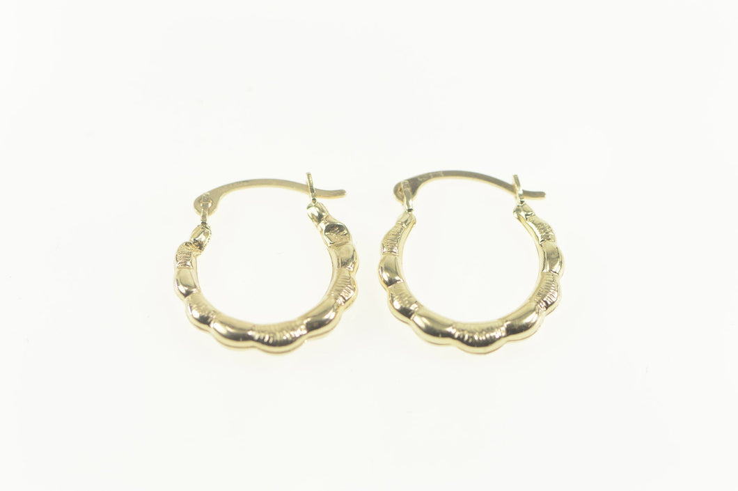 10K Puffy Scalloped Classic Simple Hoop Earrings Yellow Gold