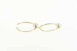 14K Pearl Inset Classic Simple Statement Hoop Earrings Yellow Gold