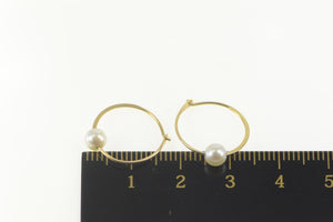 14K Pearl Inset Classic Simple Statement Hoop Earrings Yellow Gold