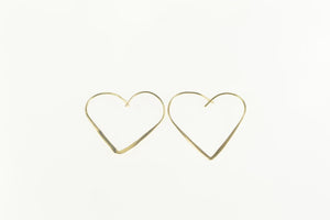 14K Heart Shape Love Symbol Wire Hoop Earrings Yellow Gold