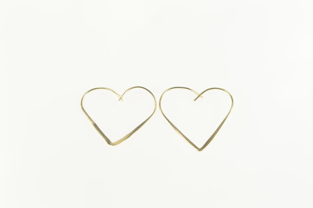 14K Heart Shape Love Symbol Wire Hoop Earrings Yellow Gold