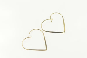 14K Heart Shape Love Symbol Wire Hoop Earrings Yellow Gold