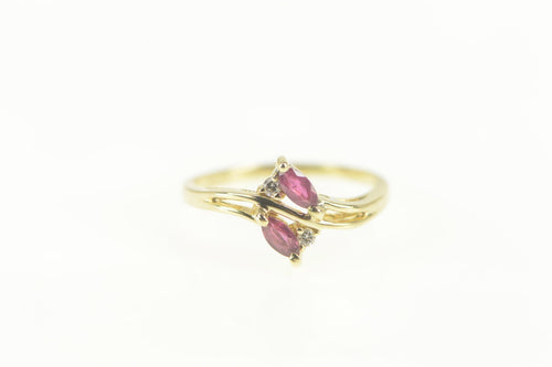 14K Natural Ruby Diamond Accent Bypass Ring Size 5.25 Yellow Gold