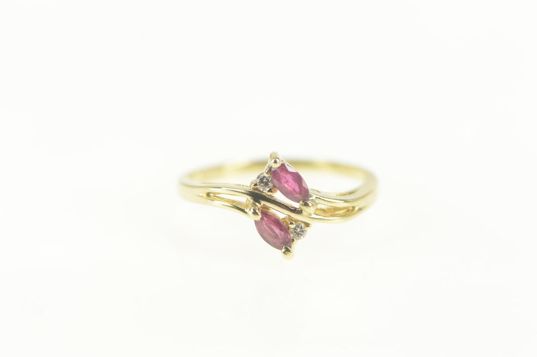14K Natural Ruby Diamond Accent Bypass Ring Size 5.25 Yellow Gold