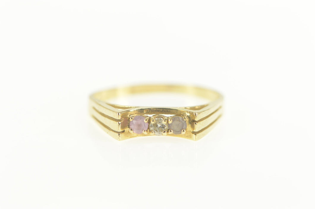14K Retro Squared Pink Topaz Diamond Quartz Ring Size 9.25 Yellow Gold