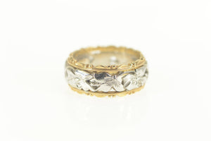 14K Vintage NOS Two Tone Ornate Wedding Band Ring Size 5.5 Yellow Gold