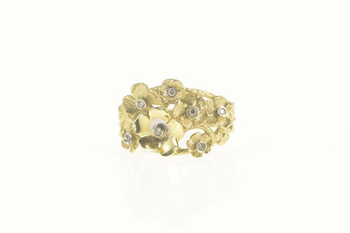 14K Diamond Inset Blossom Flower Cluster Garden Ring Size 7.25 Yellow Gold