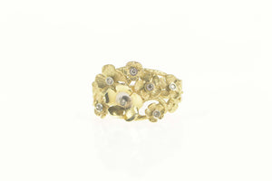 14K Diamond Inset Blossom Flower Cluster Garden Ring Size 7.25 Yellow Gold