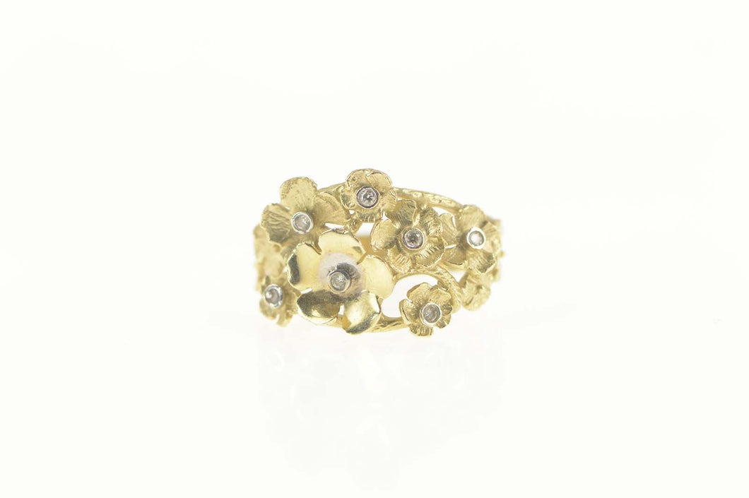 14K Diamond Inset Blossom Flower Cluster Garden Ring Size 7.25 Yellow Gold