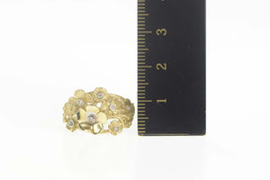 14K Diamond Inset Blossom Flower Cluster Garden Ring Size 7.25 Yellow Gold