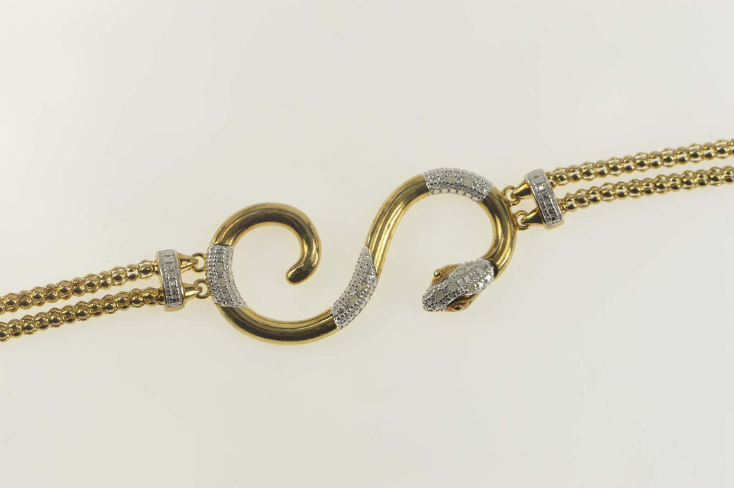 Sterling Silver Diamond Two Tone Serpent Snake Popcorn Necklace 17