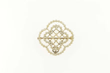 Load image into Gallery viewer, 14K Victorian Seed Pearl Flower Clover Filigree Pin/Brooch Yellow Gold